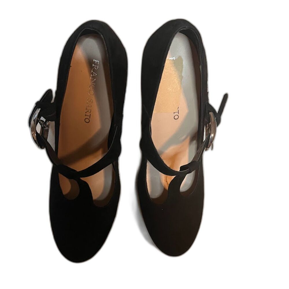 Franco Sarto Women's Black Suede 4" Heel T-Strap MaryJanes SZ 9.5*FLAWED